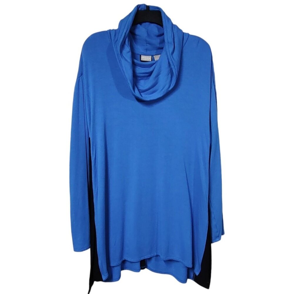Chico's ZENERGY Cowl Neck Top Long Sleeves Blue Black Size 1 Medium 8-10